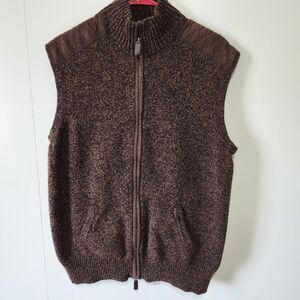 Cremieux Wool Blend Full Zip Sweater Vest Mens XL Brown Mock Neck Rustic Classic